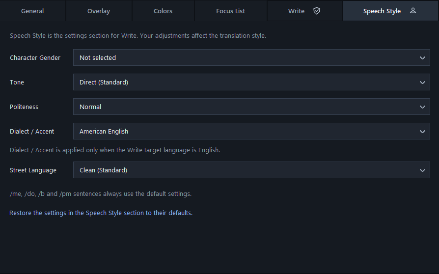 RLA+ Speech Style app section